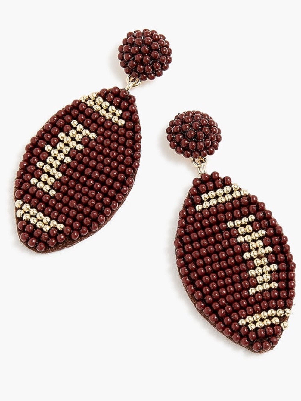 J. Crew Maroon and Gold Beaded Football Drop Earrings. NWT. Hypoallergenic